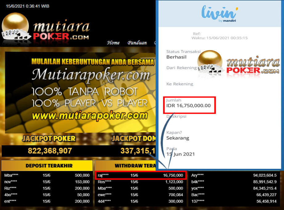 BUKTI TRANSFER 16.7 JUTA MEMBER BANDAR Q