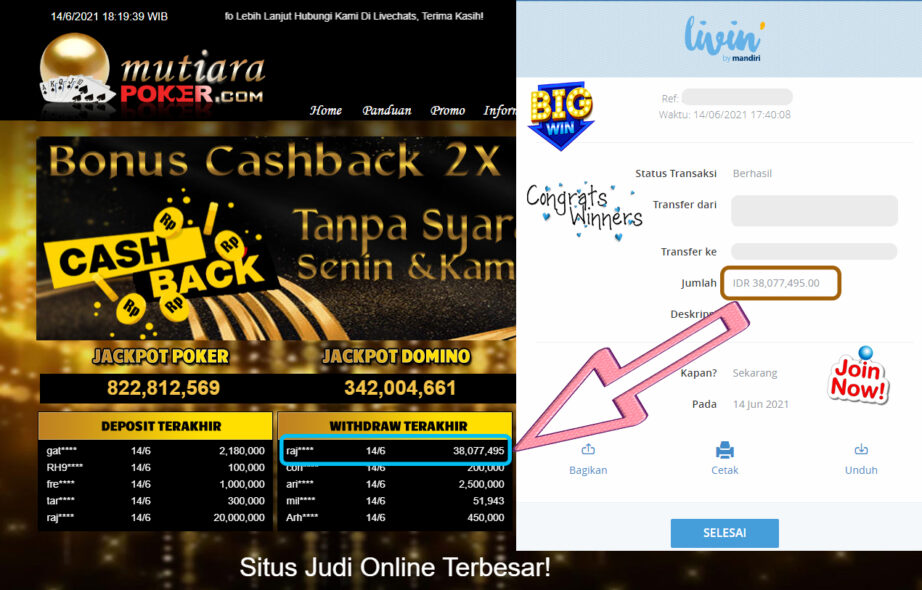 BUKTI TRANSFER 38 JUTA MEMBER BANDAR Q