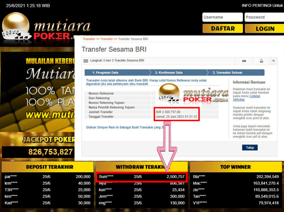 BUKTI TRANSFER 2.5 JUTA MEMBER BANDAR Q