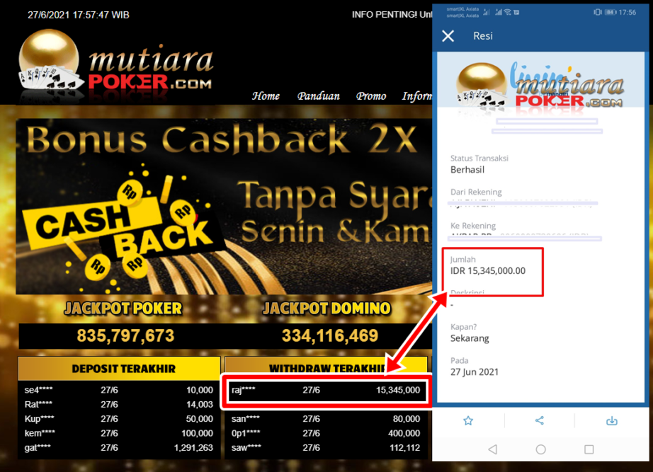 BUKTI TRANSFER 15.3 JUTA MEMBER BANDAR Q