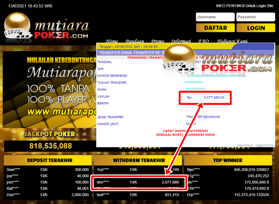 BUKTI TRANSFER 2. JUTA MEMBER BANDAR Q