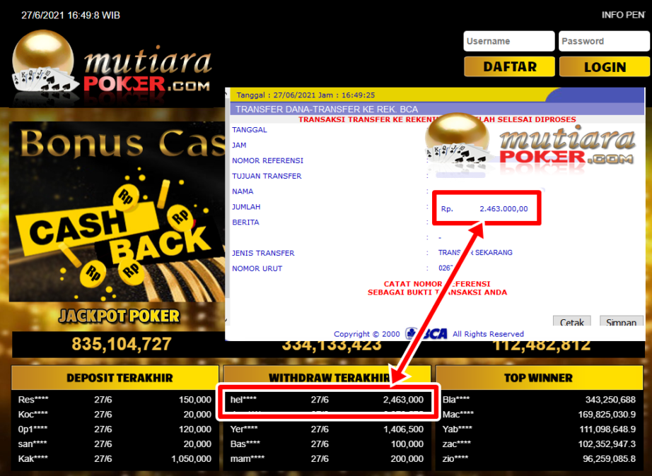 BUKTI TRANSFER 2.4 JUTA MEMBER BANDAR Q