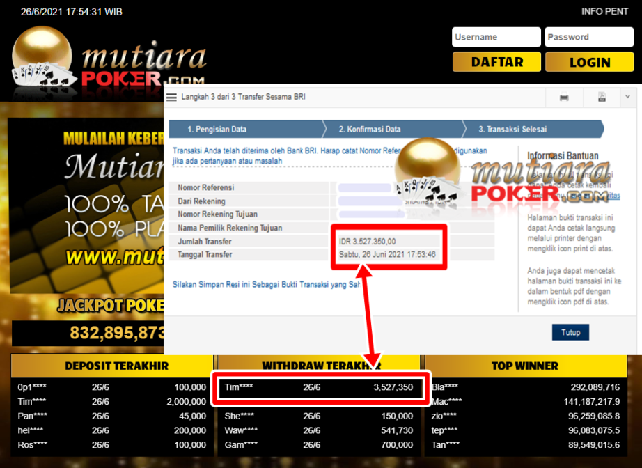 BUKTI TRANSFER 3.5 JUTA MEMBER BANDAR Q