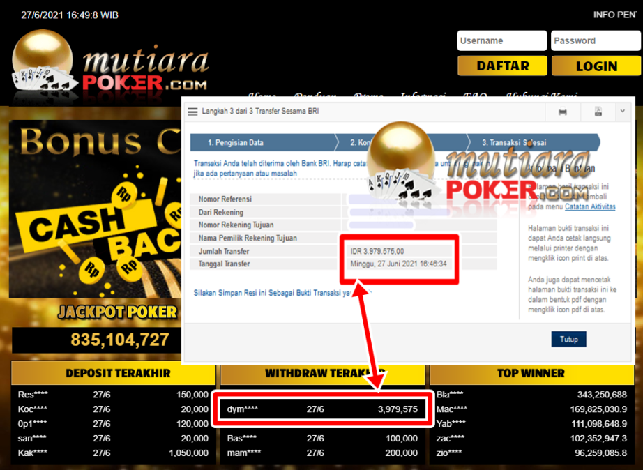 BUKTI TRANSFER 3.9 JUTA MEMBER BANDAR Q