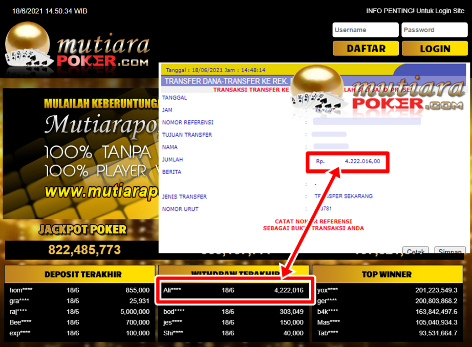 BUKTI TRANSFER 4.2 JUTA MEMBER BANDAR Q