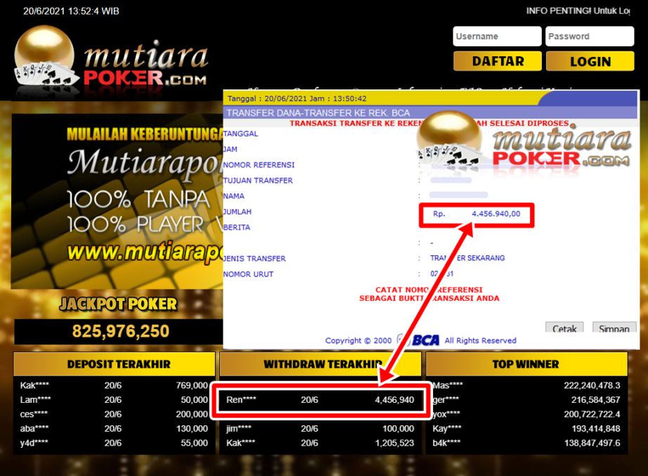 BUKTI TRANSFER 4.4 JUTA MEMBER BANDAR Q