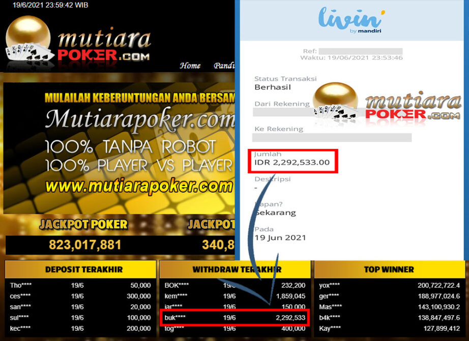 BUKTI TRANSFER 2.2 JUTA MEMBER BANDAR Q