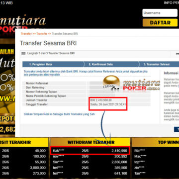 BUKTI TRANSFER 2.4 JUTA MEMBER BANDAR Q