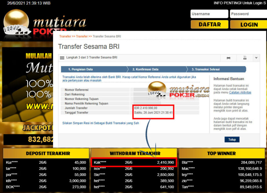 BUKTI TRANSFER 2.4 JUTA MEMBER BANDAR Q