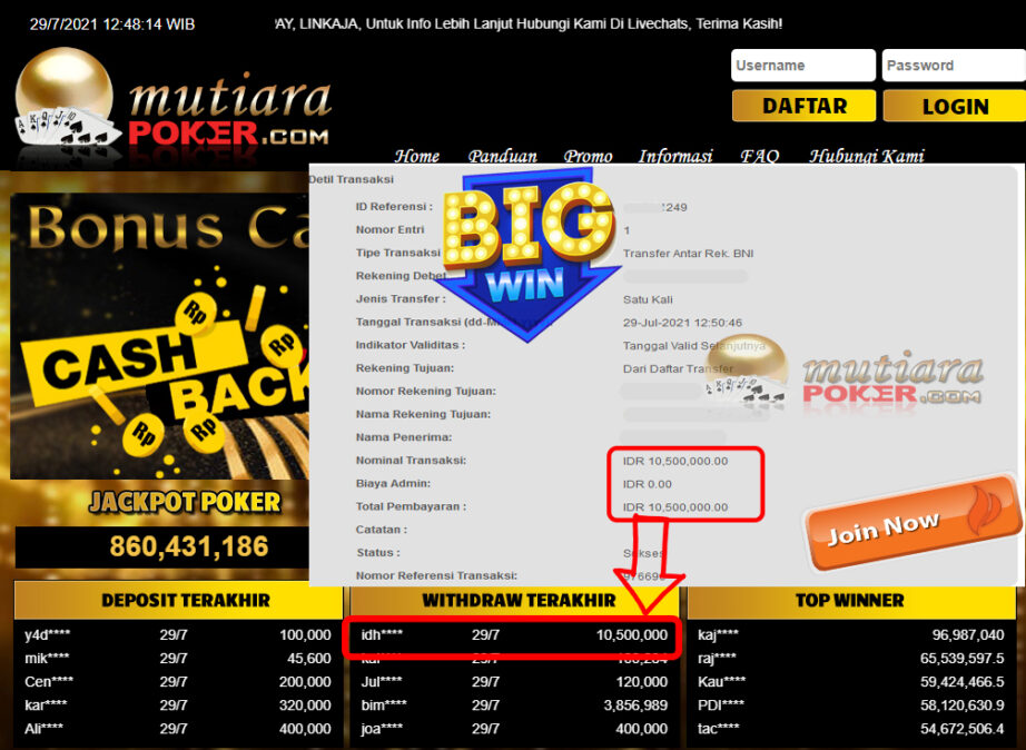 BUKTI TRANSFER 10.5 JUTA MEMBER BANDAR Q