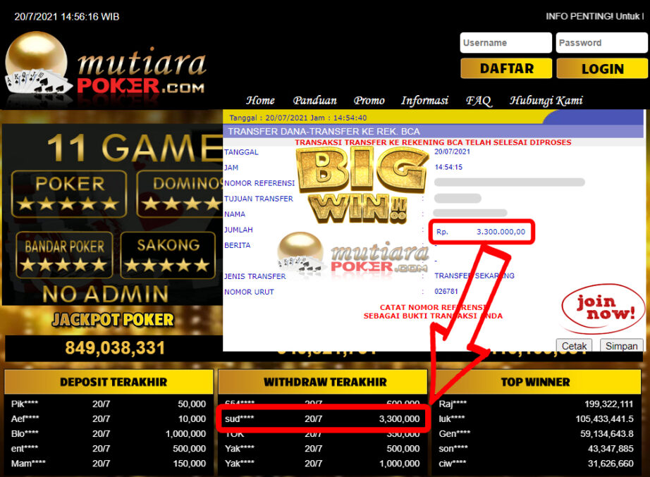 BUKTI TRANSFER 3.3 JUTA MEMBER BANDAR Q