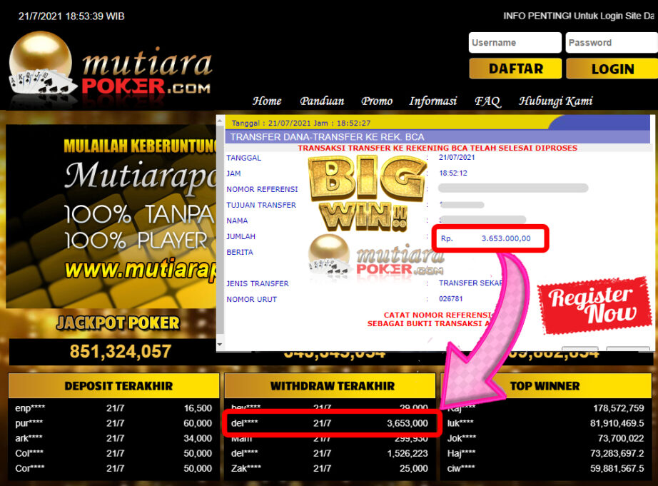 BUKTI TRANSFER 3.6 JUTA MEMBER BANDAR Q