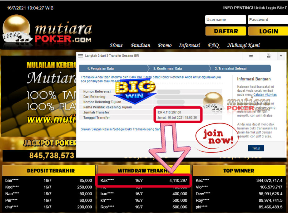 BUKTI TRANSFER 4.1 JUTA MEMBER BANDAR Q