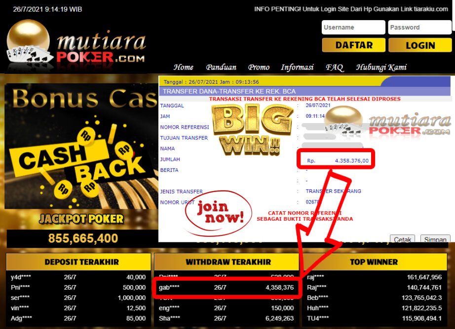 BUKTI TRANSFER 4.3 JUTA MEMBER BANDAR Q