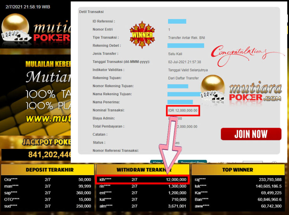 BUKTI TRANSFER 12 JUTA MEMBER BANDAR Q