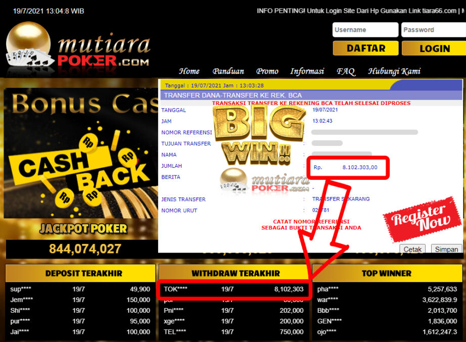 BUKTI TRANSFER 8.1 JUTA MEMBER BANDAR Q