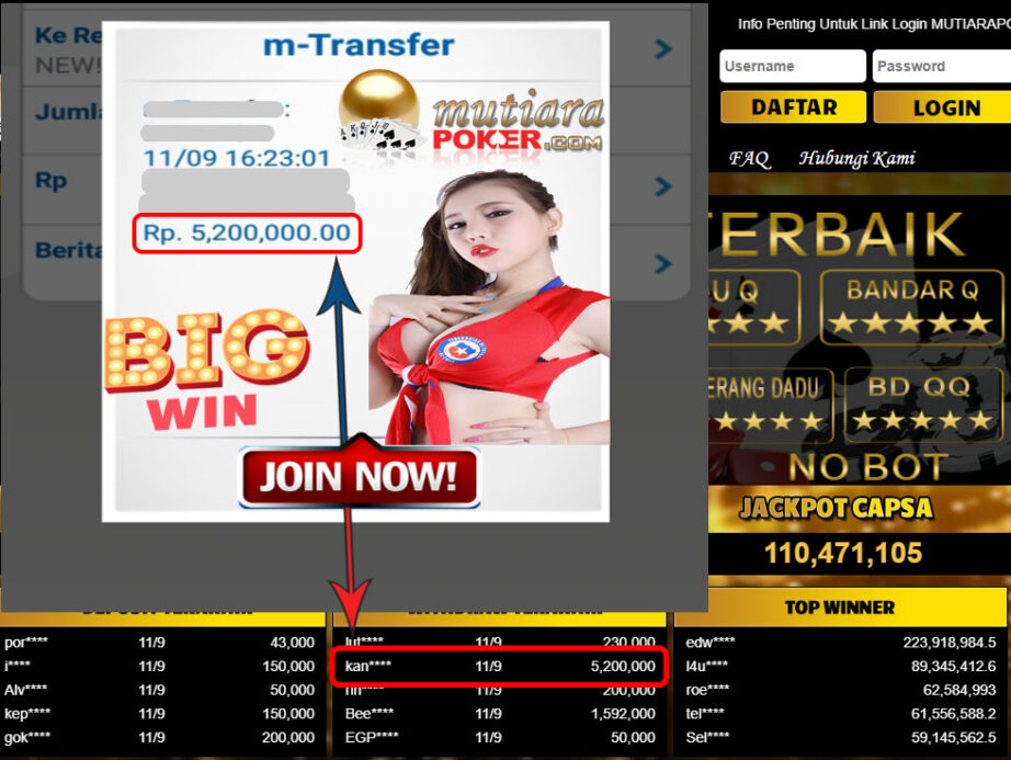 BUKTI TRANSFER 5.2 JUTA MEMBER BANDAR Q