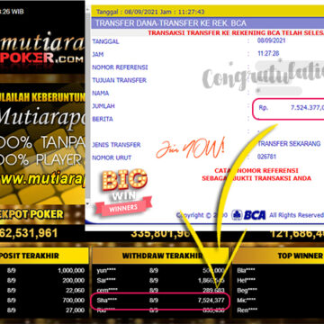 BUKTI TRANSFER 7 JUTA MEMBER BANDAR Q