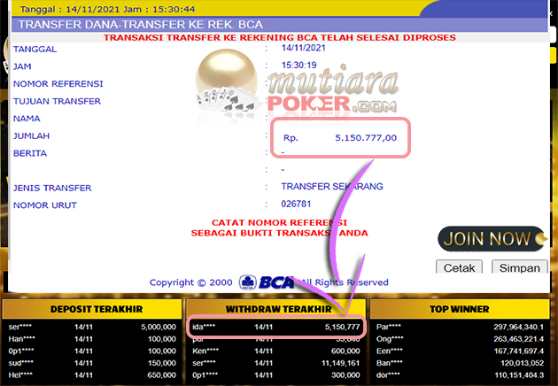 BUKTI TRANSFER 5 JUTA MEMBER BANDAR Q