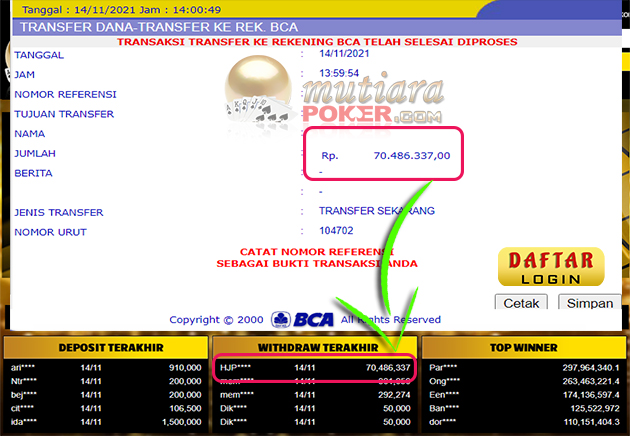 BUKTI TRANSFER 70 JUTA MEMBER BANDAR Q