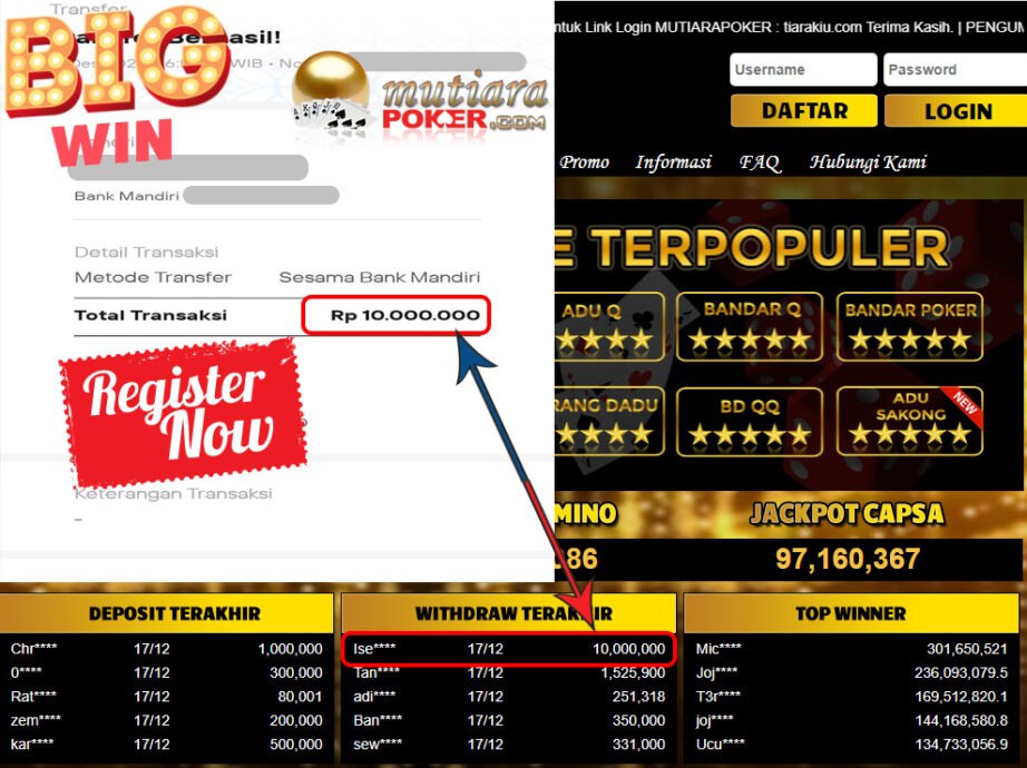 Bukti Withdraw (10.000.000 ) Member Setia Mutiarapoker