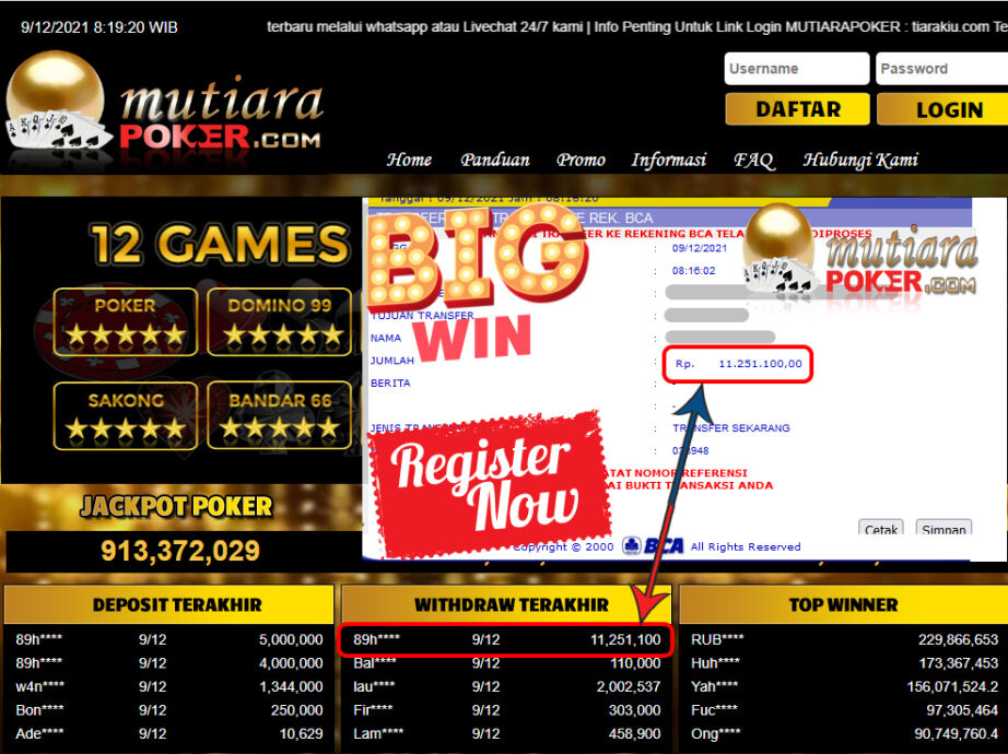 Bukti Withdraw ( 11.251.100 ) Member Setia Mutiarapoker