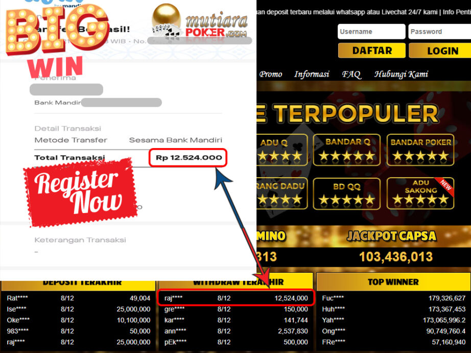 Bukti Withdraw ( 12.524.000 ) Member Setia Mutiarapoker