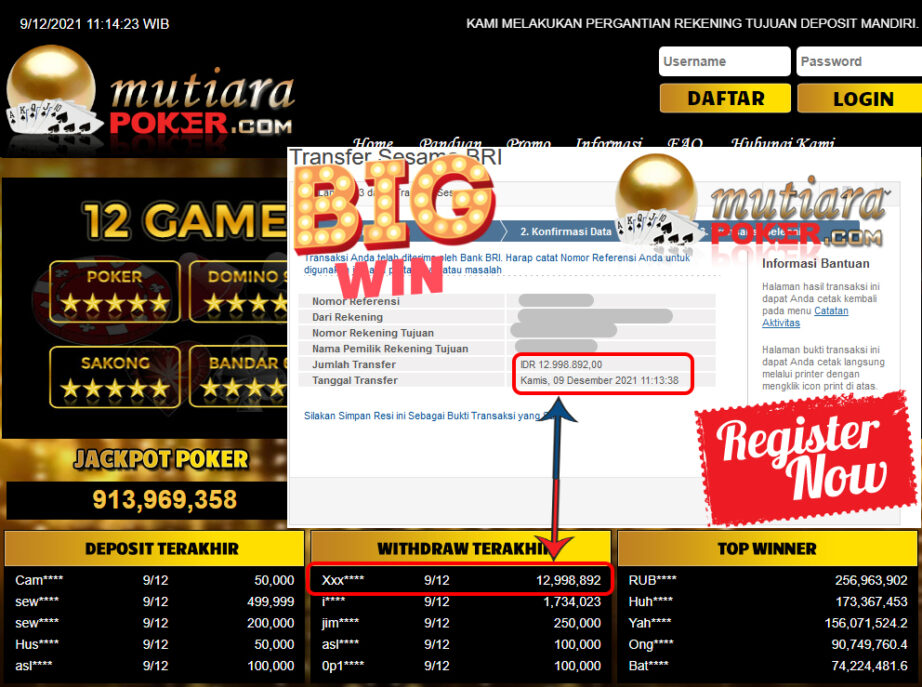 Bukti Withdraw ( 12.998.892 ) Member Setia Mutiarapoker