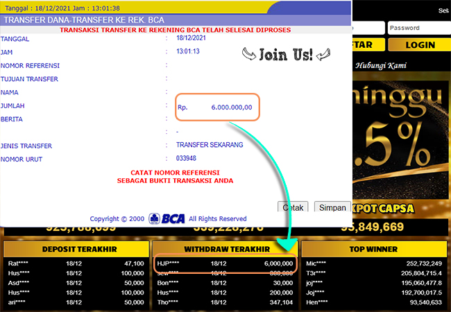 Bukti Withdraw ( 6.000.000 ) Member Setia Mutiarapoker