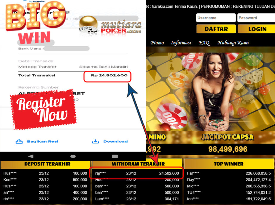 Bukti Withdraw ( 24.502.600 ) Member Setia Mutiarapoker