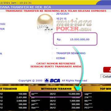 Bukti Withdraw ( 15.000.000 ) Member Setia Mutiarapoker