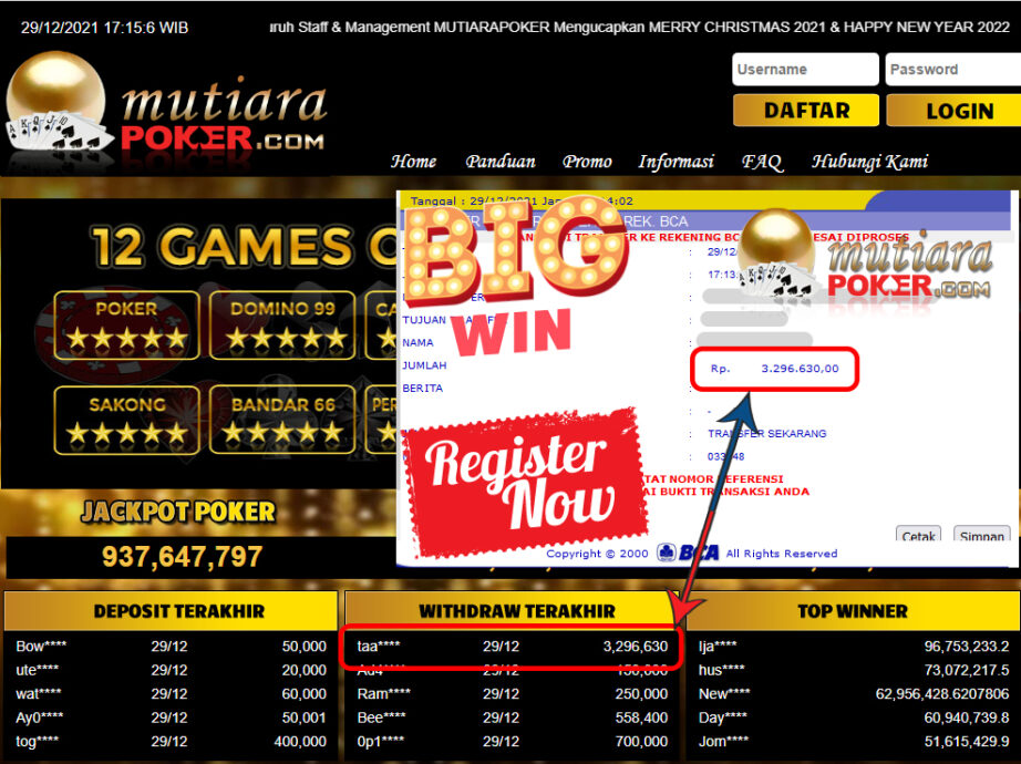 Bukti Withdraw ( 3.296.630 ) Member Setia Mutiarapoker