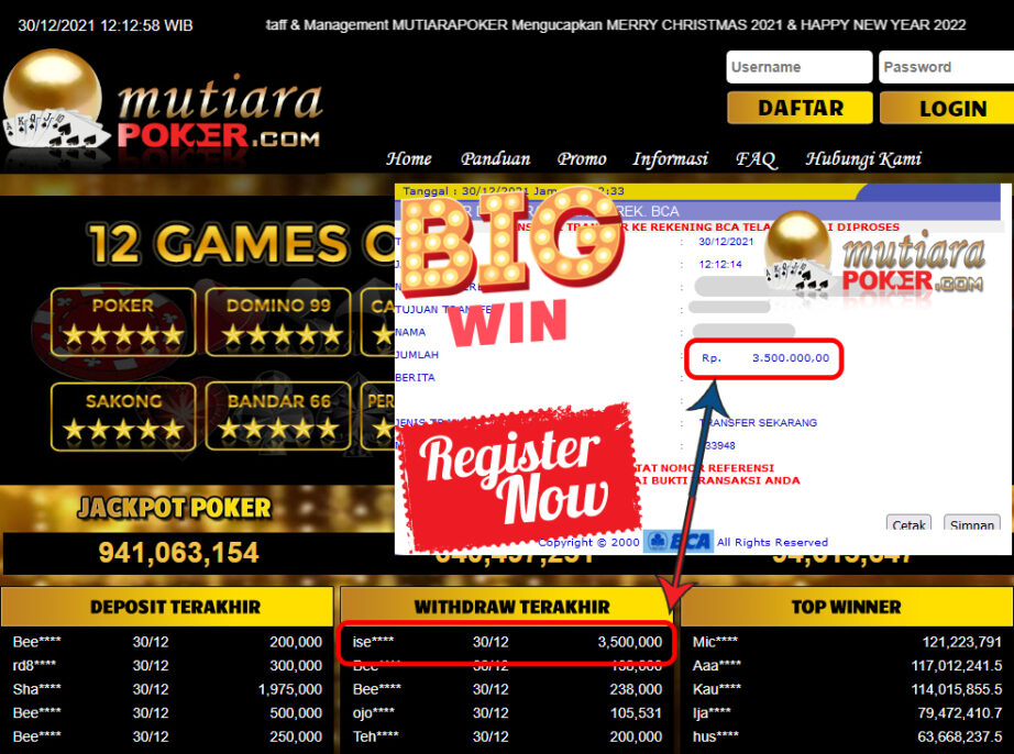 Bukti Withdraw ( 3.500.000 ) Member Setia Mutiarapoker