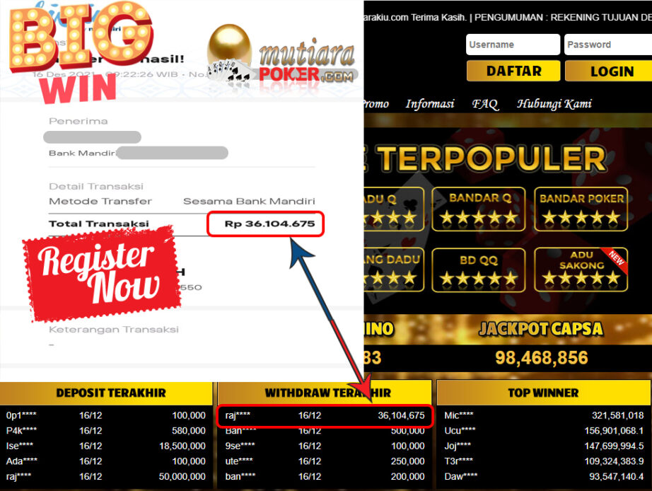 Bukti Withdraw (36.104.675 ) Member Setia Mutiarapoker