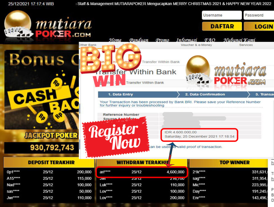 Bukti Withdraw ( 4.600.000 ) Member Setia Mutiarapoker