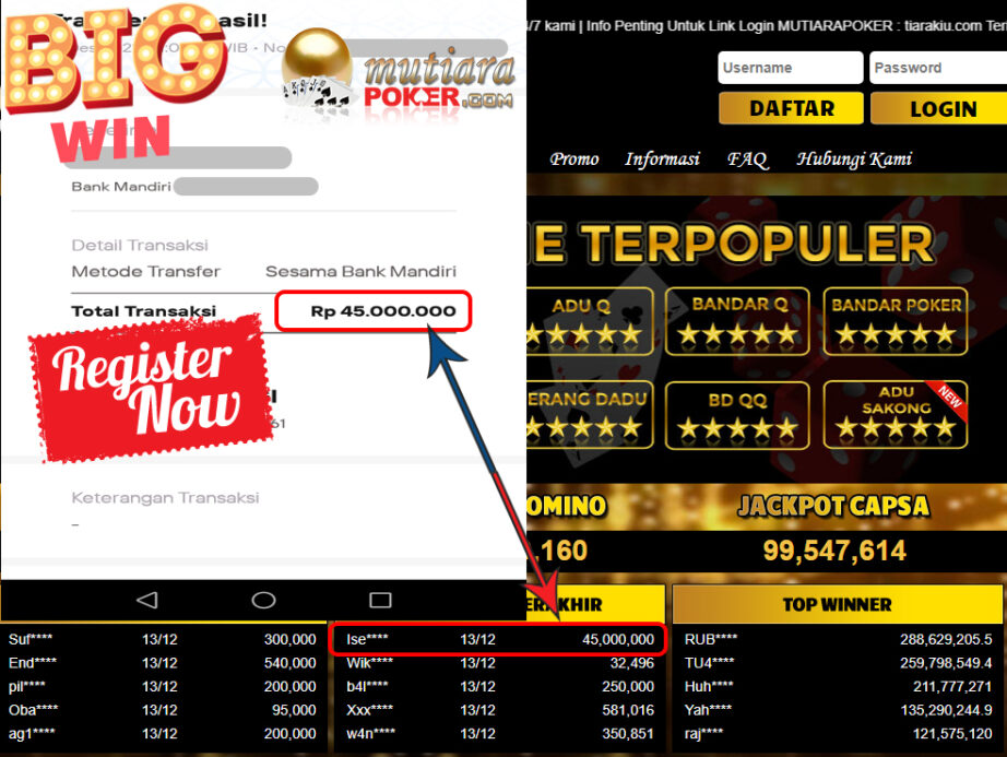 Bukti Withdraw (45.000.000 ) Member Setia Mutiarapoker