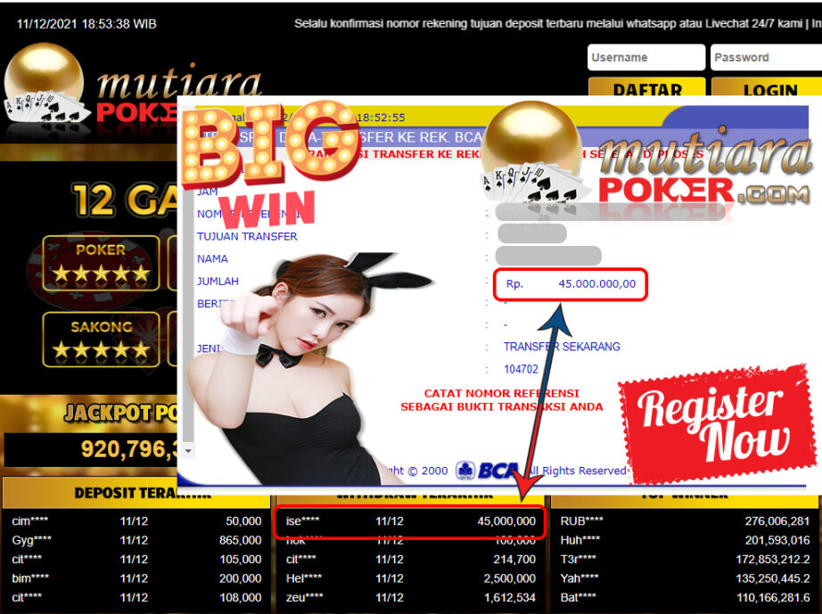 Bukti Withdraw ( 45.000.000 ) Member Setia Mutiarapoker