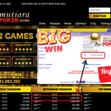 Bukti Withdraw ( 5.400.000 ) Member Setia Mutiarapoker