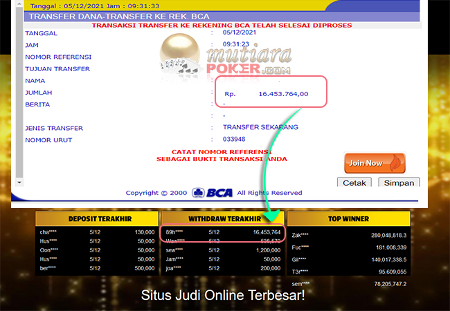 Bukti Withdraw ( 16.453.764 ) Member Setia Mutiarapoker