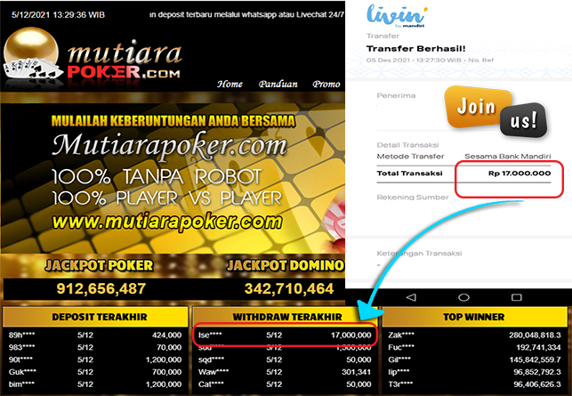 Bukti Withdraw ( 17.000.000 ) Member Setia Mutiarapoker