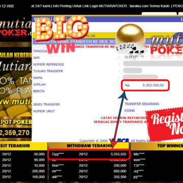 Bukti Withdraw ( 5.353.555 ) Member Setia Mutiarapoker