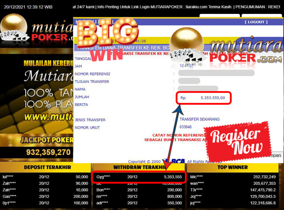 Bukti Withdraw ( 5.353.555 ) Member Setia Mutiarapoker