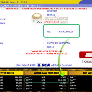 Bukti Withdraw ( 8.542.500 ) Member Setia Mutiarapoker