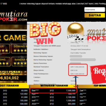 Bukti Withdraw (7.500.000) Member Setia Mutiarapoker