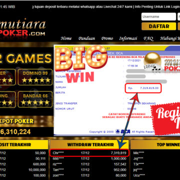 Bukti Withdraw (7.319.819 ) Member Setia Mutiarapoker