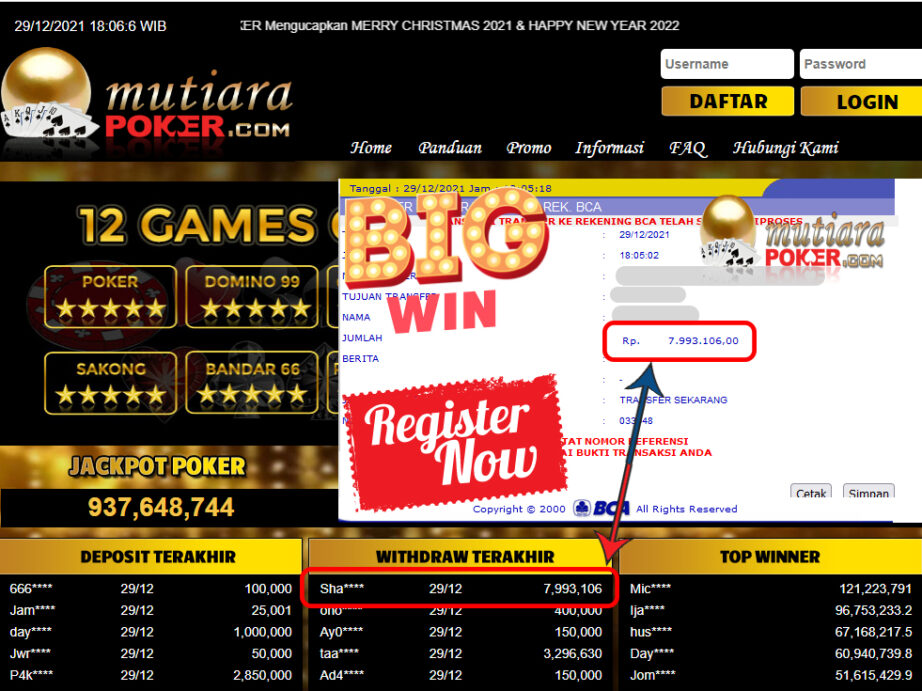 Bukti Withdraw ( 7.993.106 ) Member Setia Mutiarapoker