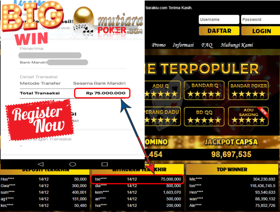 Bukti Withdraw (75.000.000 ) Member Setia Mutiarapoker