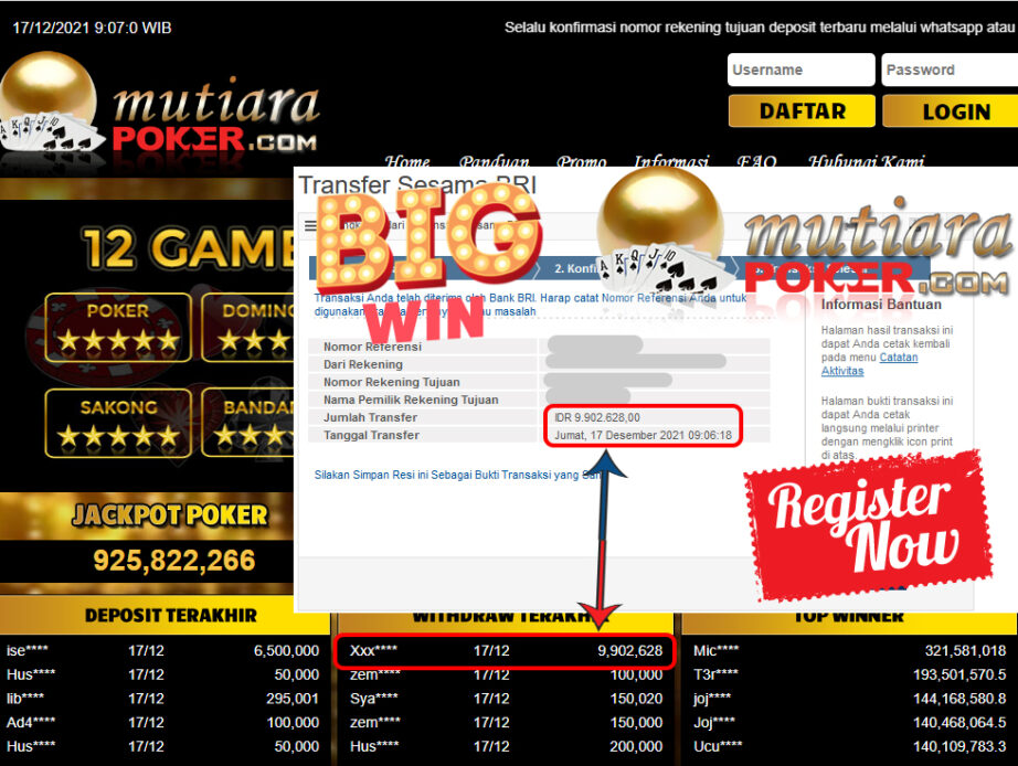 Bukti Withdraw (9.902.628 ) Member Setia Mutiarapoker