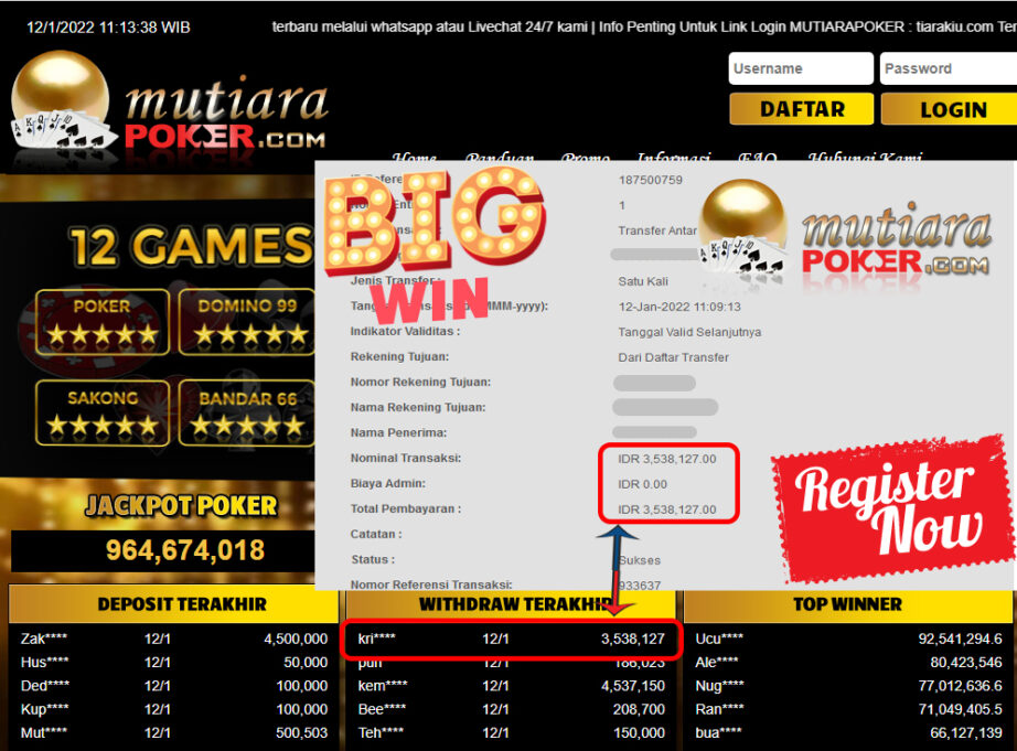 Bukti Withdraw ( 3.538.127 ) Member Setia Mutiarapoker