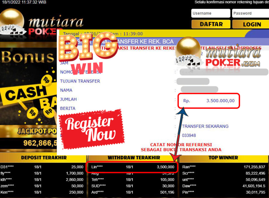 Bukti Withdraw (3.500.000) Member Setia Mutiarapoker